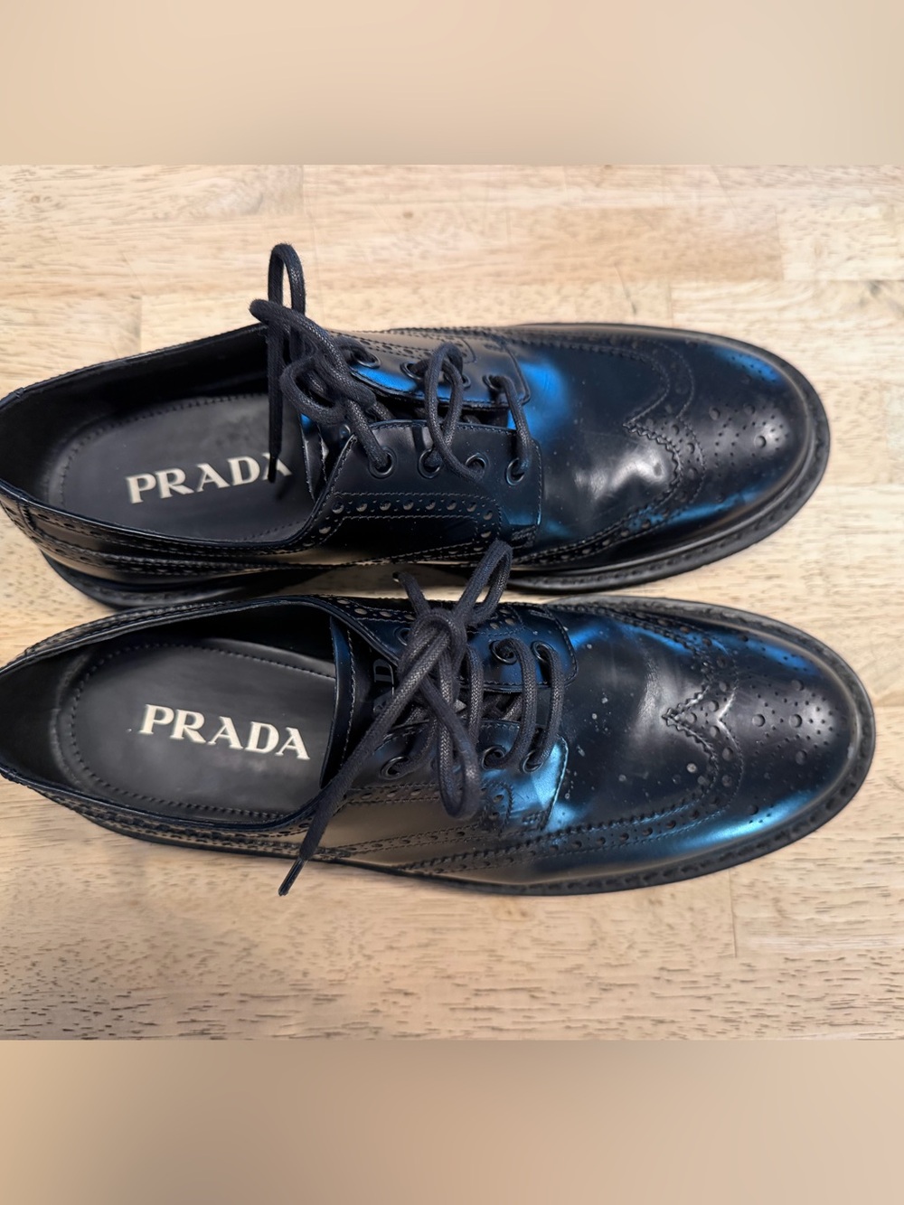 Prada Men’s Black Leather Wingtip Oxford Shoes
